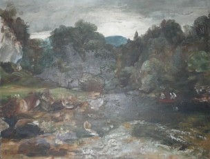 Paysage de rivière avec barque