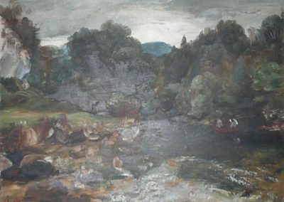 Paysage de rivière avec barque